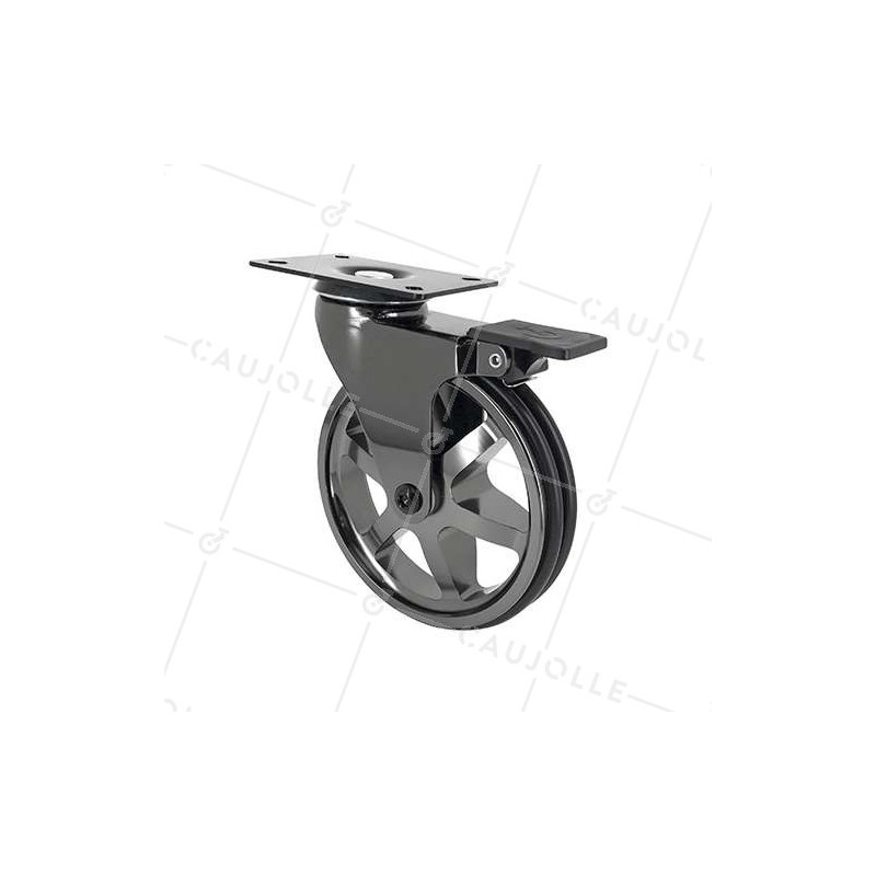 Ruota DESIGN IN ALLUMINIO CROMO SPECCHIO CON FRENANTE DIAMETRO 125MM CARICO 70KG - BLACKNICKEL 125PAF