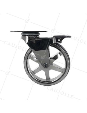 Ruota DESIGN IN ALLUMINIO CROMO SPECCHIO CON FRENANTE DIAMETRO 125MM CARICO 70KG - BLACKNICKEL 125PAF