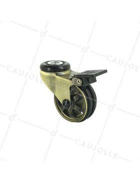 Ruota DESIGN RETRO A Foro di fissaggio A FRENO IN ALLUMINIO DORATO DIAMETRO 50 MM CARICO 30KG A FISSAGGIO DI 10 MM - GOLDSTYL50OAF • Caujolle