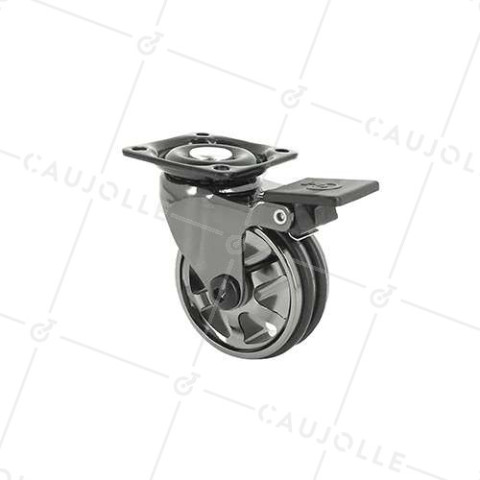 Ruota DESIGN A FRENO IN ALLUMINIO NERO LUCIDO DIAMETRO 50 MM CARICO 30KG - BLACKNICKEL 50PAF • Caujolle