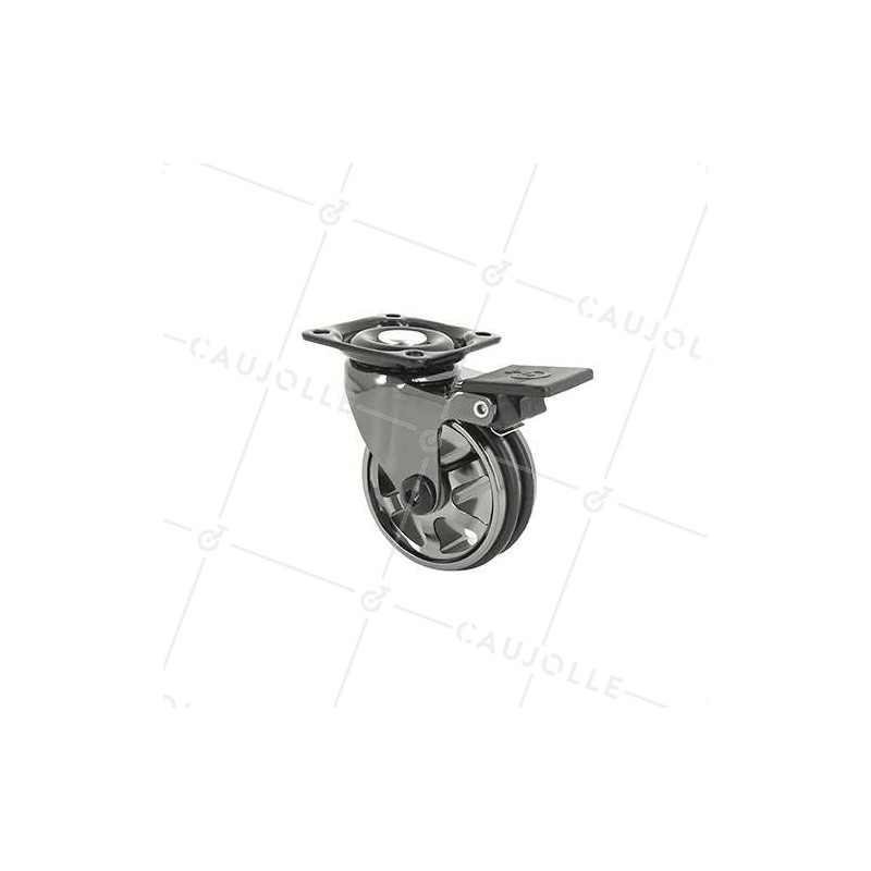 Ruota DESIGN A FRENO IN ALLUMINIO NERO LUCIDO DIAMETRO 50 MM CARICO 30KG - BLACKNICKEL 50PAF