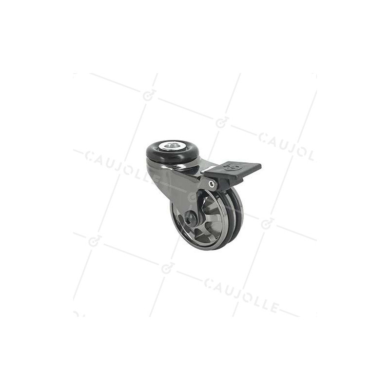 Ruota DESIGN A Foro di fissaggio A FRENO IN ALLUMINIO NERO LUCIDO DIAMETRO 50 MM CARICO 30KG A FISSAGGIO DI 10 MM - BLACKNICKEL 