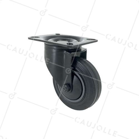 Ruota NERA DI MANUTENZIONE PIVOTANTE IN GOMMA DIAMETRO 100 MM CARICO 80 KG - S2C 100N • Caujolle