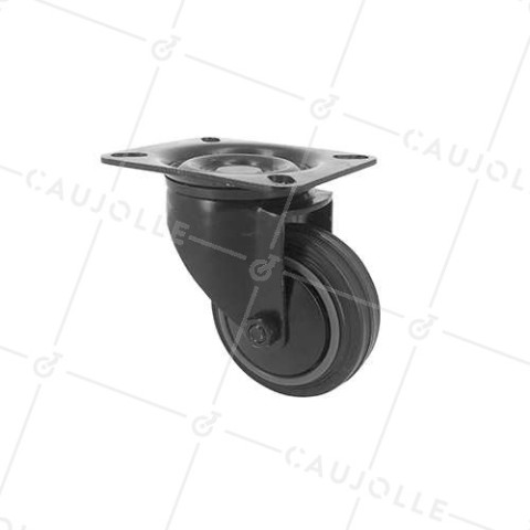Ruota NERA DI MANUTENZIONE PIVOTANTE IN GOMMA DIAMETRO 80 MM CARICO 65 KG - S2C 80N • Caujolle