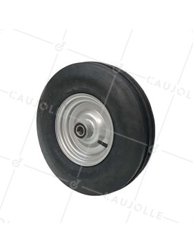 RUEDA INFLABLE REFORZADA ANTI-BARRO CON LLANTA DE CHAPA, DIÁMETRO DE 410 MM, CARGA DE 300 KG Y EJE DE 25 MM BOLAS - S2600B25 4PR 3 TIRAS • Caujolle
