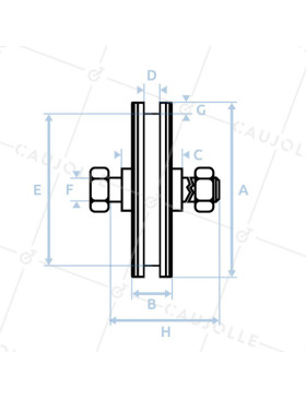 Ruota DI PORTA STRETTA A Gola QUADRATA DIAMETRO 120 MM PER RAIL QUADRATO DA 8 MM CARICO 400 KG ASSE 14 MM - GAGC120E