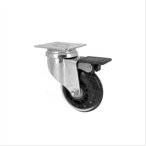Ruota TRASPARENTE IN PLATINO CON FRENATURA CUSCINETTO A SFERE DIAMETRO 75 MM CARICO 40 KG - ROLL72 PAF • Caujolle