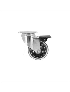 Ruota TRASPARENTE IN PLATINO CON FRENATURA CUSCINETTO A SFERE DIAMETRO 75 MM CARICO 40 KG - ROLL72 PAF