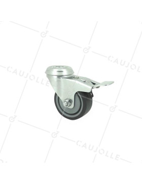 RUEDA PARA COLECTIVIDADES CON FRENO DE CAUCHO FLEXIBLE QUE NO MANCHA CON UN DIÁMETRO DE 50 MM CARGA 40 KG CON FIJACIÓN DE 10 MM- S15O 50BL • Caujolle