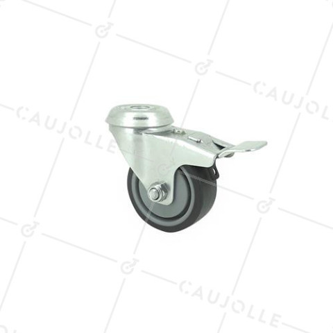 RUEDA PARA COLECTIVIDADES CON FRENO DE CAUCHO FLEXIBLE QUE NO MANCHA CON UN DIÁMETRO DE 50 MM CARGA 40 KG CON FIJACIÓN DE 10 MM- S15O 50BL • Caujolle