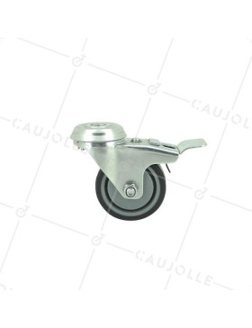 RUEDA PARA COLECTIVIDADES CON FRENO DE CAUCHO FLEXIBLE QUE NO MANCHA CON UN DIÁMETRO DE 50 MM CARGA 40 KG CON FIJACIÓN DE 10 MM-