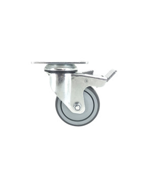 Ruota PIVOTANTE A Piastra CON FRENATURA IN GOMMA MORBIDA ANTI-USURA E NON MACCHIANTE DIAMETRO 80MM CARICO 100 KG - S15P 80BL