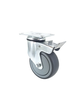 Ruota PIVOTANTE A Piastra CON FRENATO IN GOMMA SOFFICE ANTI-USURA E NON MACCHIANTE DIAMETRO 100MM CARICO 130 KG - S15P 100BL