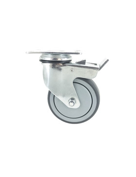 Ruota PIVOTANTE A Piastra CON FRENATO IN GOMMA SOFFICE ANTI-USURA E NON MACCHIANTE DIAMETRO 100MM CARICO 130 KG - S15P 100BL