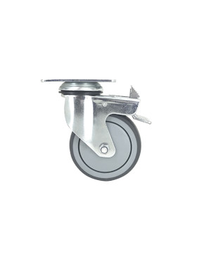 Ruota PIVOTANTE A Piastra CON FRENATO IN GOMMA SOFFICE ANTI-USURA E NON MACCHIANTE DIAMETRO 100MM CARICO 130 KG - S15P 100BL