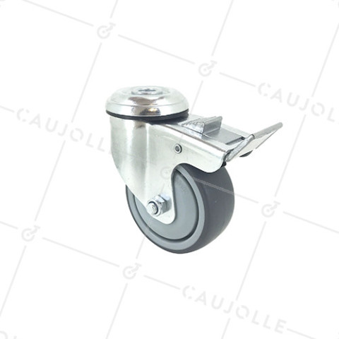 RUEDA PARA COLECTIVIDADES GIRATORIA CON AGUJERO PASANTE FRENO DIÁMETRO 80 MM CARGA 60 KG - S15O 80BL • Caujolle