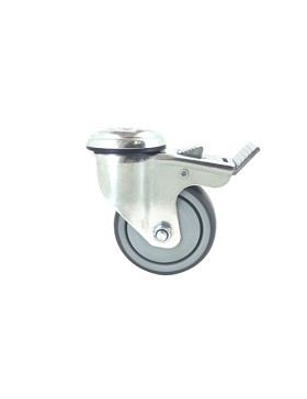 Ruota PIVOTANTE A Foro di fissaggio A FRENO IN GOMMA SOFFICE ANTI-USURA E NON MACCHIANO DIAMETRO 80MM CARICO 100 KG A FISSAGGIO 