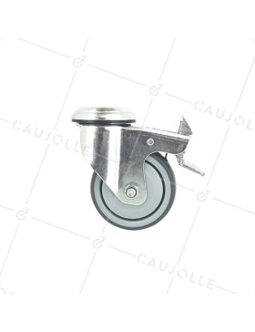 Ruota PIVOTANTE A Foro di fissaggio A FRENO IN GOMMA SOFFICE ANTI-USURA E NON MACCHIANO DIAMETRO 80MM CARICO 100 KG A FISSAGGIO 