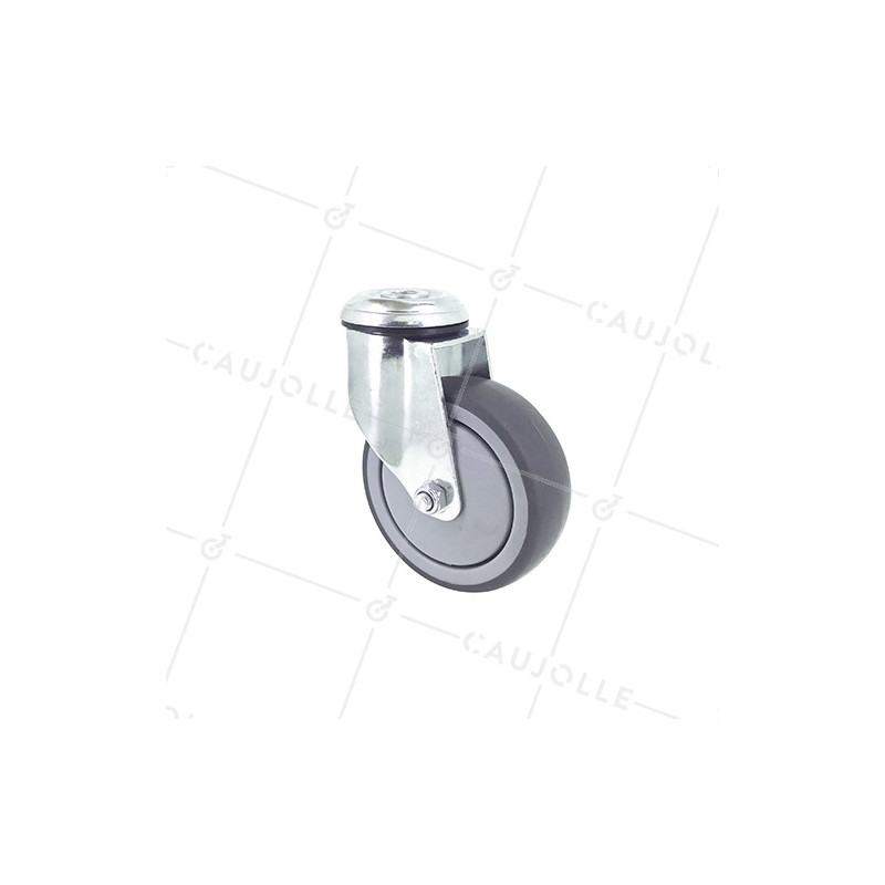 Ruota PIVOTANTE A Foro di fissaggio IN GOMMA FLESSIBILE ANTI-Usura E NON MACCHIANTI DIAMETRO 100MM CARICO 130 KG A FISSAGGIO DI 