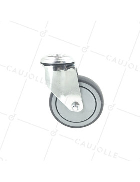 Ruota PIVOTANTE A Foro di fissaggio IN GOMMA FLESSIBILE ANTI-Usura E NON MACCHIANTI DIAMETRO 100MM CARICO 130 KG A FISSAGGIO DI 