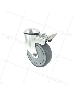 RUEDA PARA COLECTIVIDADES GIRATORIA CON AGUJERO PASANTE FRENO DIÁMETRO 100 MM CARGA 80 KG - S15O 100BL • Caujolle