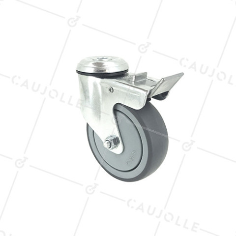 RUEDA PARA COLECTIVIDADES GIRATORIA CON AGUJERO PASANTE FRENO DIÁMETRO 100 MM CARGA 80 KG - S15O 100BL • Caujolle