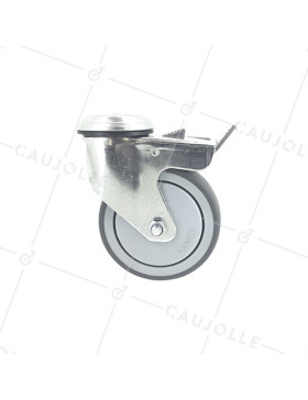 Ruota PIVOTANTE A Foro di fissaggio A FRENO IN GOMMA MORBIDA ANTI-USURA E NON MACCHIANTE DIAMETRO 100MM CARICO 130 KG A FISSAGGI