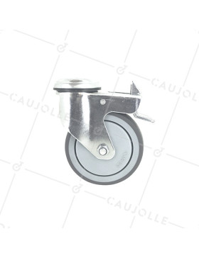 Ruota PIVOTANTE A Foro di fissaggio A FRENO IN GOMMA MORBIDA ANTI-USURA E NON MACCHIANTE DIAMETRO 100MM CARICO 130 KG A FISSAGGI
