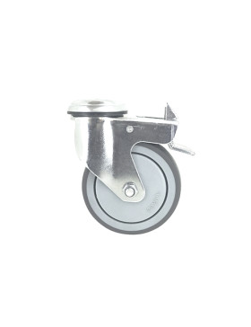 Ruota PIVOTANTE A Foro di fissaggio A FRENO IN GOMMA MORBIDA ANTI-USURA E NON MACCHIANTE DIAMETRO 100MM CARICO 130 KG A FISSAGGI