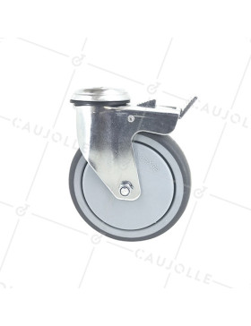 Ruota PIVOTANTE A Foro di fissaggio CON FRENO IN GOMMA MORBIDA ANTI-USURA E NON MACCHIANTE DIAMETRO 125 MM CARICO 150 KG CON FIS