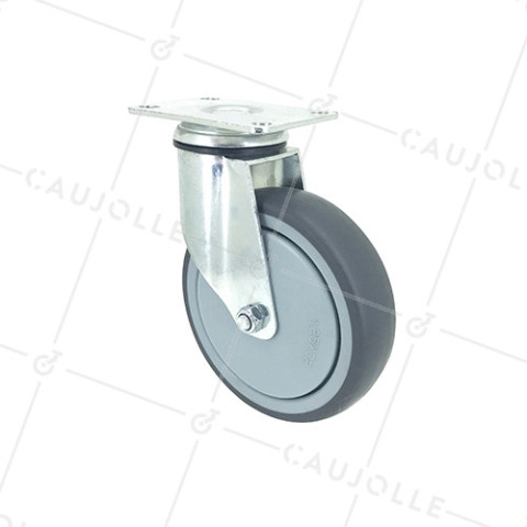Ruota PIVOTANTE A Piastra IN GOMMA SOFFICE ANTI-ABRASIONE E NON MACCHIOSA DIAMETRO 125MM CARICO 150 KG - S15P 125 • Caujolle