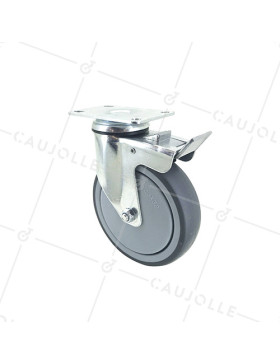 Ruota PIVOTANTE A Piastra CON FRENO IN GOMMA SOFFICE ANTI-USURA E NON MACCHIANTE DIAMETRO 125MM CARICO 150 KG - S15P 125BL • Caujolle