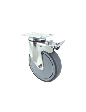 Ruota PIVOTANTE A Piastra CON FRENO IN GOMMA SOFFICE ANTI-USURA E NON MACCHIANTE DIAMETRO 125MM CARICO 150 KG - S15P 125BL