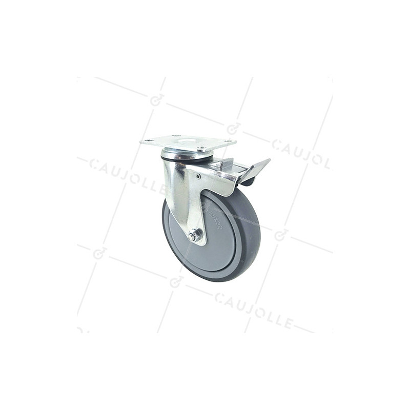 Ruota PIVOTANTE A Piastra CON FRENO IN GOMMA SOFFICE ANTI-USURA E NON MACCHIANTE DIAMETRO 125MM CARICO 150 KG - S15P 125BL