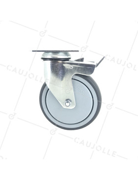 Ruota PIVOTANTE A Piastra CON FRENO IN GOMMA SOFFICE ANTI-USURA E NON MACCHIANTE DIAMETRO 125MM CARICO 150 KG - S15P 125BL