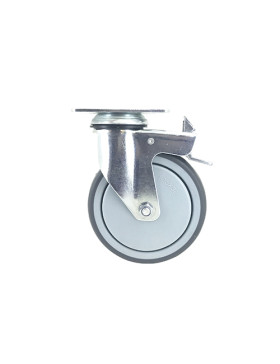 Ruota PIVOTANTE A Piastra CON FRENO IN GOMMA SOFFICE ANTI-USURA E NON MACCHIANTE DIAMETRO 125MM CARICO 150 KG - S15P 125BL