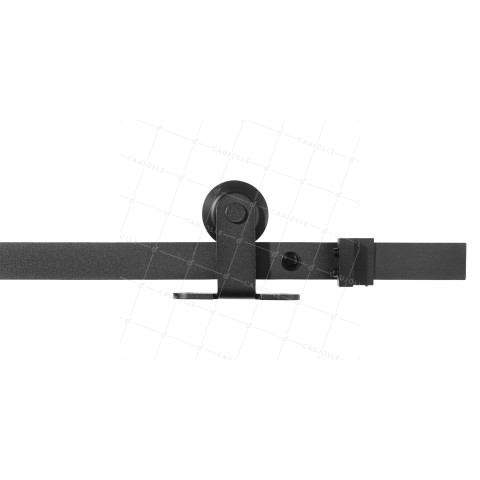 KIT COMPLETO CON TABIQUE PARA PUERTA CORREDIZA SUSPENDIDA CON FIJACIÓN DISCRETA, 2 M DE LONGITUD, 100 KG DE CARGA - KIT DESLIZANTE NEGRO 70 MM • Caujolle