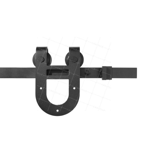 KIT COMPLETO DE GALANDAGE PARA PUERTA CORREDERA DE DISEÑO HERRADURA CON LONGITUD DE 2 M Y CARGA DE 100 KG - KIT BLACK SLIDE 2U 70 MM • Caujolle