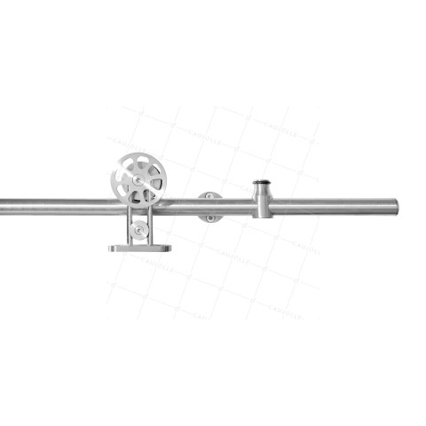 KIT COMPLETO DE ACERO INOXIDABLE CON GALANDAGE PARA PUERTA CORREDERA DE DISEÑO LONGITUD 2 M Y CARGA 100 KG - KIT INOX SLIDE UP 50 MM • Caujolle