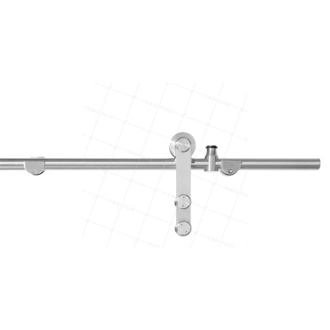 KIT COMPLETO IN ACCIAIO INOX PER PORTA SCORREVOLE IN VETRO LUNGHEZZA 2 M CARICO 100KG - KIT INOX SLIDE GLASS • Caujolle