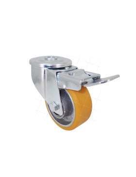 Ruota POLIURETANO INDUSTRIALE DIAMETRO 80 MM CARICO 120 KG ASSE 12 MM SFERE A FRENO - S06AR 80 AF • Caujolle