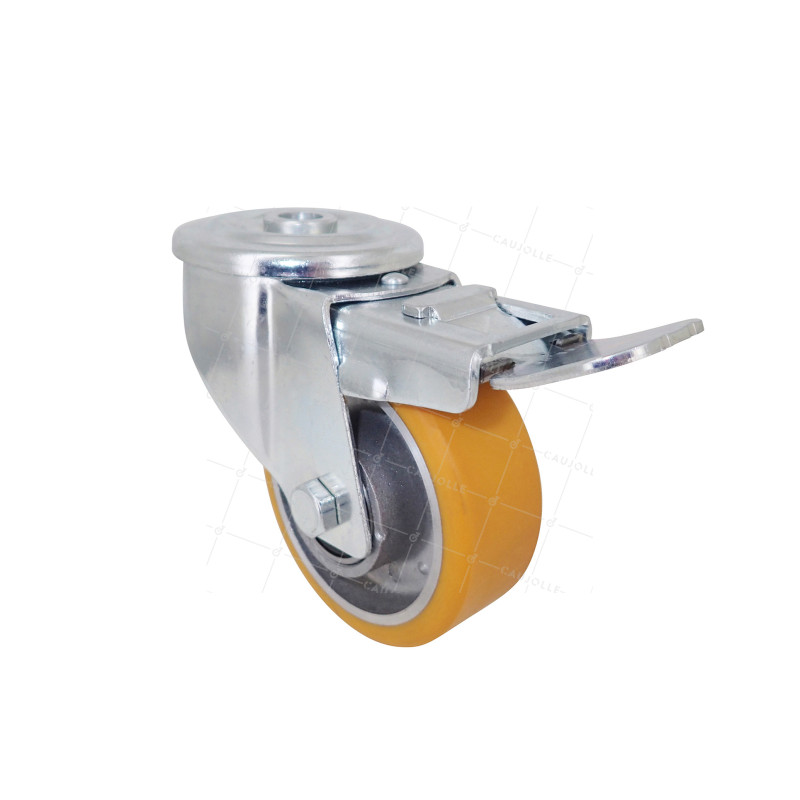 Ruota POLIURETANO INDUSTRIALE DIAMETRO 80 MM CARICO 120 KG ASSE 12 MM SFERE A FRENO - S06AR 80 AF