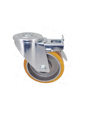 Ruota POLIURETANICA INDUSTRIALE DIAMETRO 100 MM CARICO 120 KG ASSE 12 MM SFERE A FRENARE - S06AR 100 AF