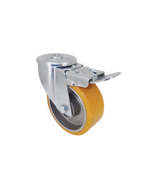 Ruota POLIURETANICA INDUSTRIALE DIAMETRO 100 MM CARICO 120 KG ASSE 12 MM SFERE A FRENARE - S06AR 100 AF