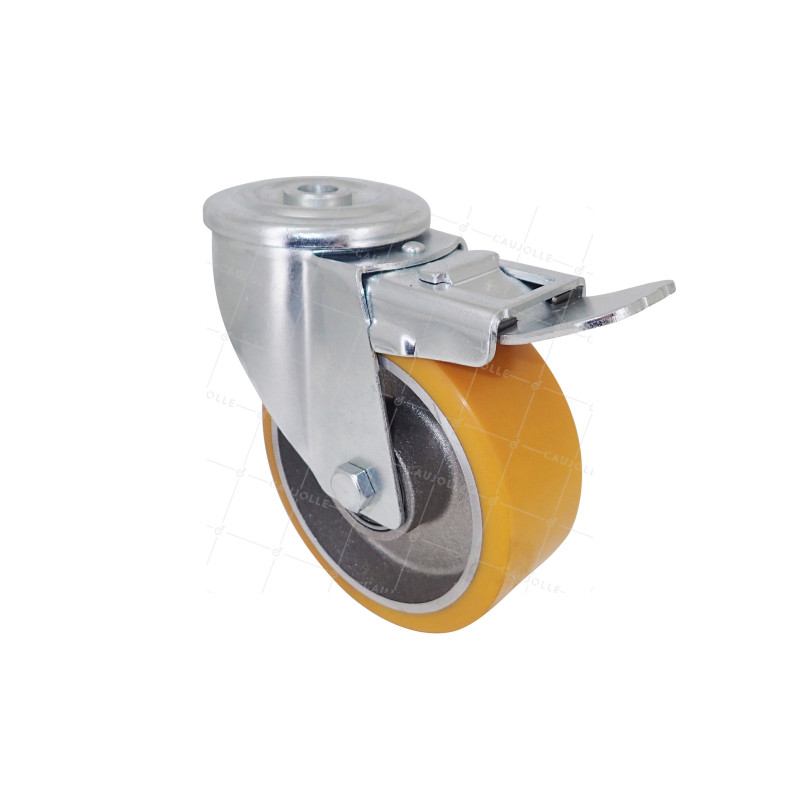 Ruota POLIURETANICA INDUSTRIALE DIAMETRO 100 MM CARICO 120 KG ASSE 12 MM SFERE A FRENARE - S06AR 100 AF