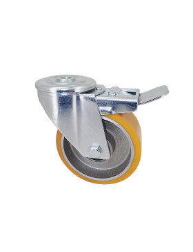 Ruota POLIURETANICA INDUSTRIALE DIAMETRO 100 MM CARICO 120 KG ASSE 12 MM SFERE A FRENARE - S06AR 100 AF