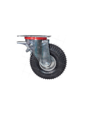 RUEDA GIRATORIA NEUMÁTICA CON FRENO INFLABLE ULTRA REFORZADA CON 260 MM DE DIÁMETRO, CARGA DE 165 KG CON RODAMIENTO DE BOLAS S20-1AF CAPAS INFLADAS • Caujolle
