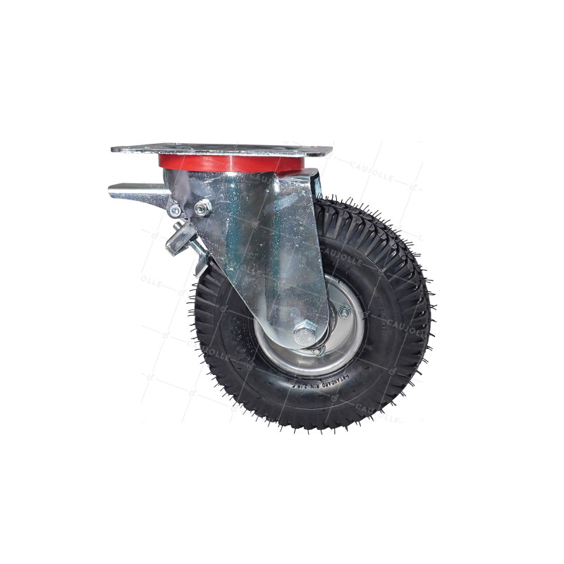 RUEDA GIRATORIA NEUMÁTICA CON FRENO INFLABLE ULTRA REFORZADA CON 260 MM DE DIÁMETRO, CARGA DE 165 KG CON RODAMIENTO DE BOLAS S20