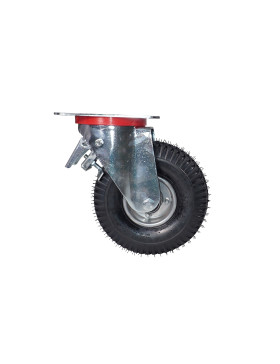 RUEDA GIRATORIA NEUMÁTICA CON FRENO INFLABLE ULTRA REFORZADA CON 260 MM DE DIÁMETRO, CARGA DE 165 KG CON RODAMIENTO DE BOLAS S20