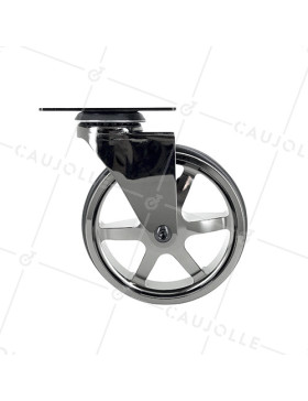 Ruota DESIGN IN ALLUMINIO CROMO SPECCHIO DIAMETRO 125MM CARICO 70KG - NICKEL NERO 125P